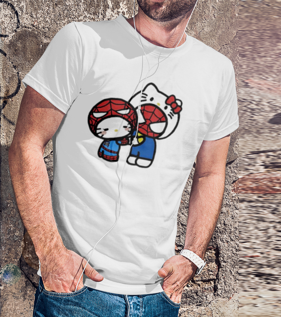 Hello Kitty Spider-Man Crossover Cartoon Characters T-Shirt