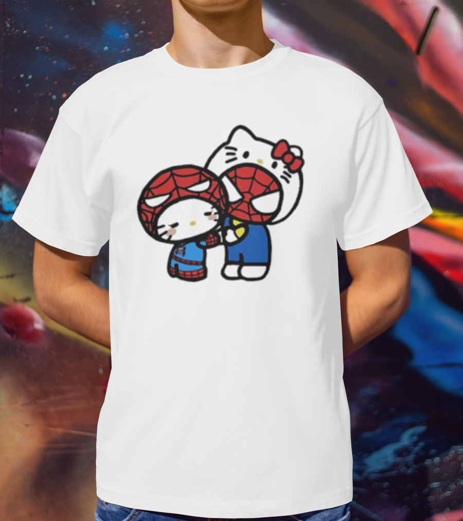 Hello Kitty Spider-Man Crossover Cartoon Characters T-Shirt