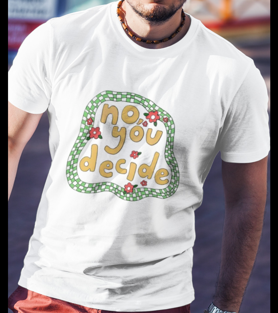 No You Decide Floral Pattern With Red Flowers And Green Border T-Shirt