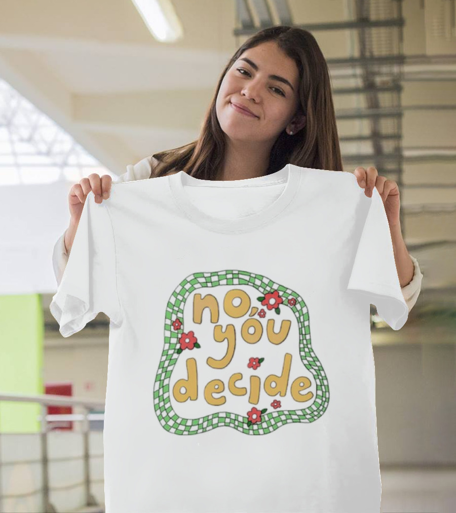 No You Decide Floral Pattern With Red Flowers And Green Border T-Shirt