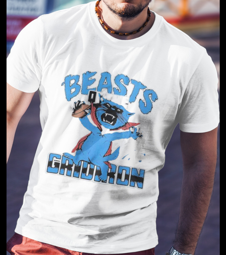 Carolina Panthers Beasts Of The Gridiron Football Feline Roaring With Ball T-Shirt