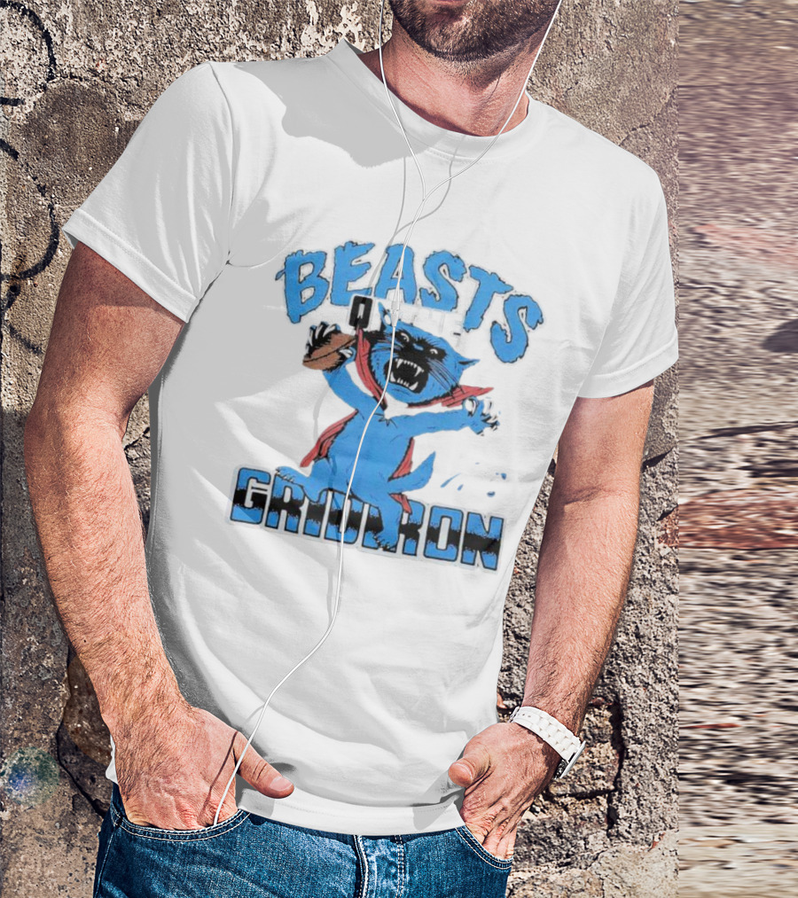 Carolina Panthers Beasts Of The Gridiron Football Feline Roaring With Ball T-Shirt