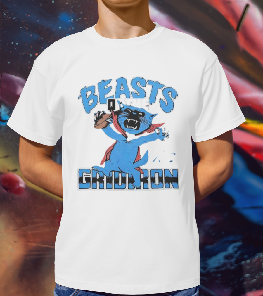 Carolina Panthers Beasts Of The Gridiron Football Feline Roaring With Ball T-Shirt