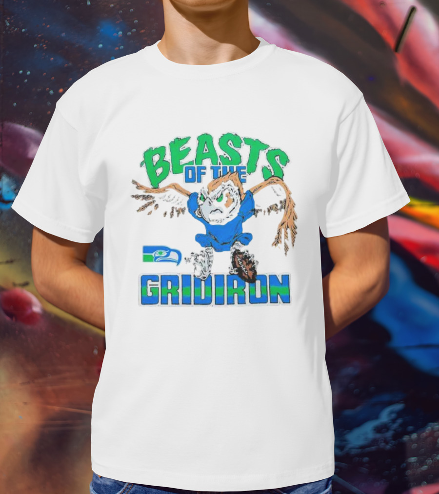 Beasts Of The Gridiron Seattle Seahawks Fierce Mascot Football T-Shirt