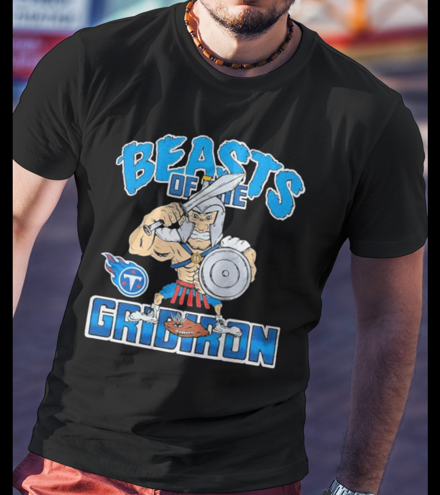 Tennessee Titans Beasts Of The Gridiron Warrior With Sword And Shield T-Shirt