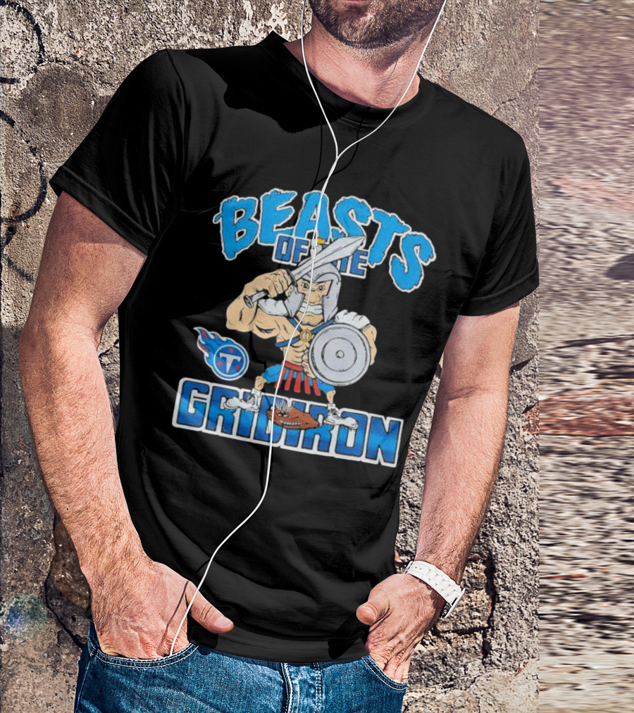 Tennessee Titans Beasts Of The Gridiron Warrior With Sword And Shield T-Shirt