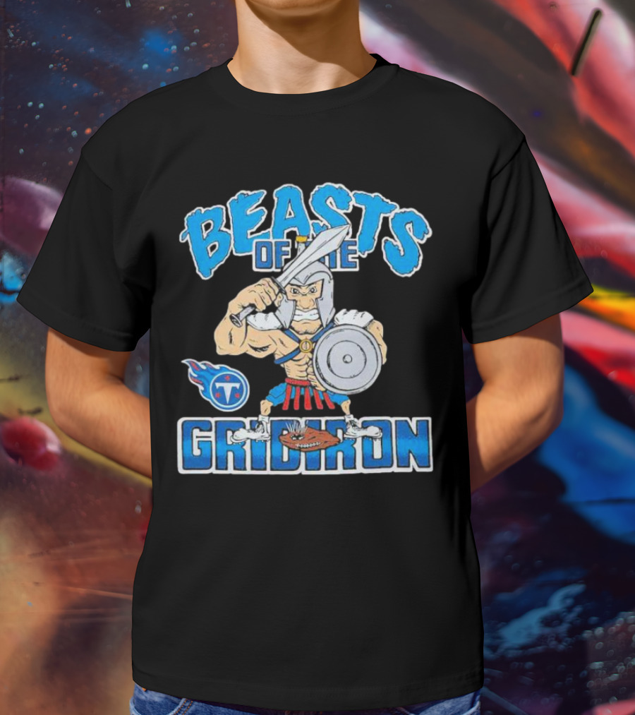 Tennessee Titans Beasts Of The Gridiron Warrior With Sword And Shield T-Shirt