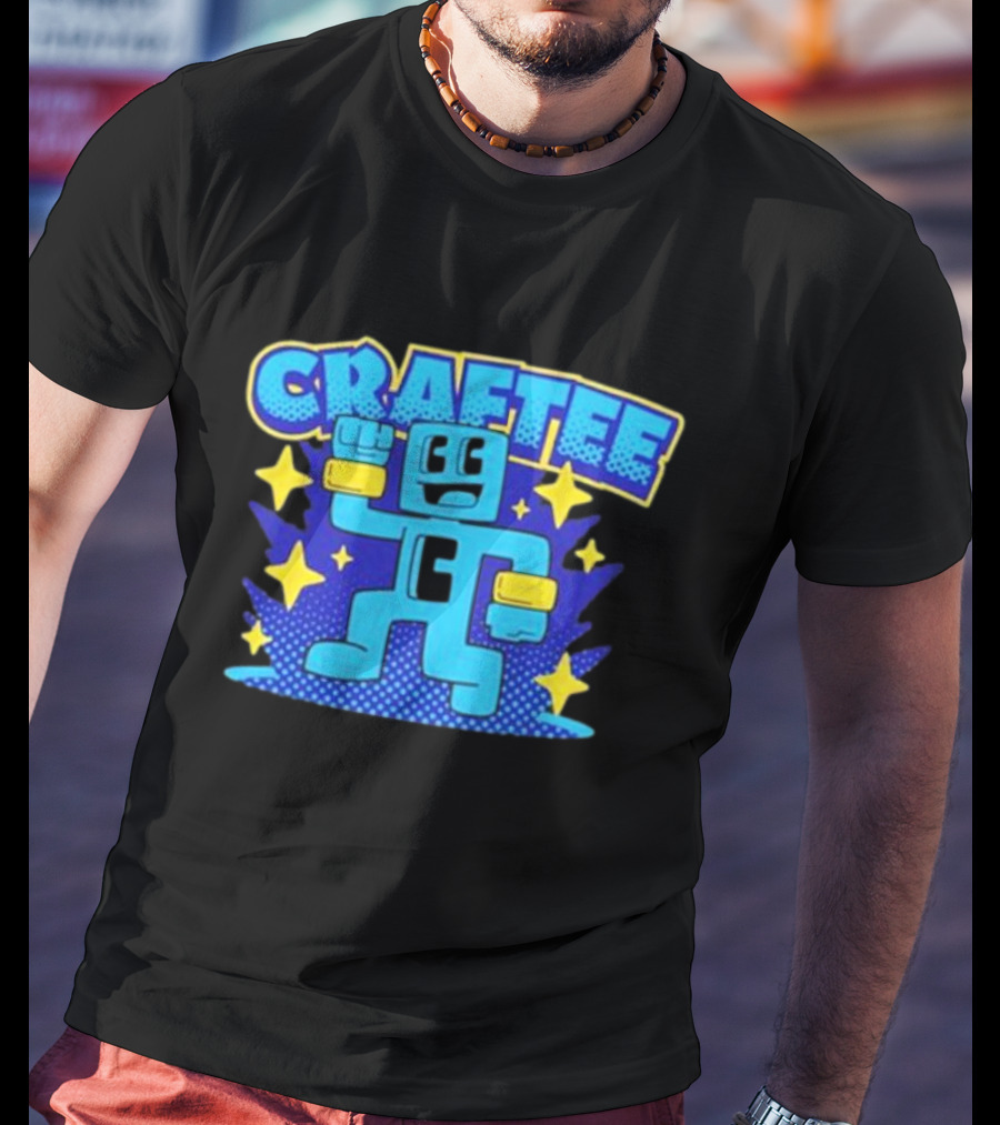 Craftee Pixel Character Level Up With Stars T-Shirt