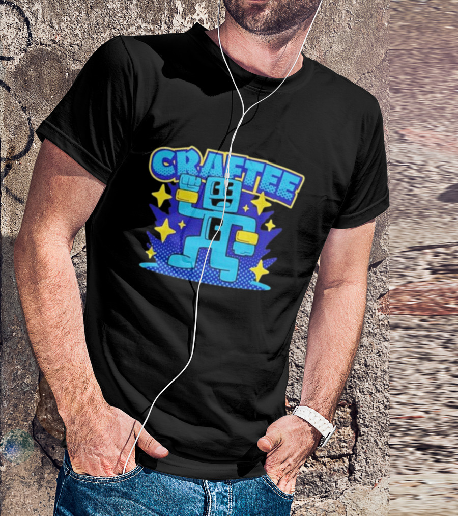 Craftee Pixel Character Level Up With Stars T-Shirt