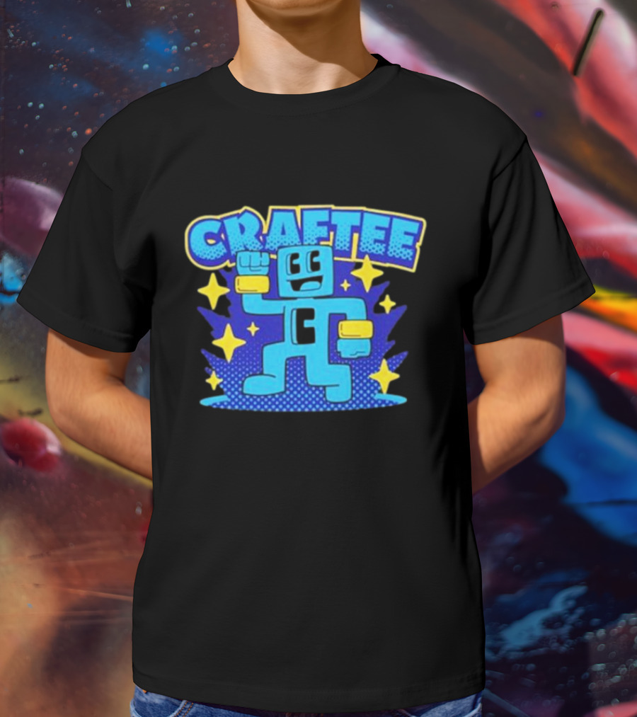 Craftee Pixel Character Level Up With Stars T-Shirt