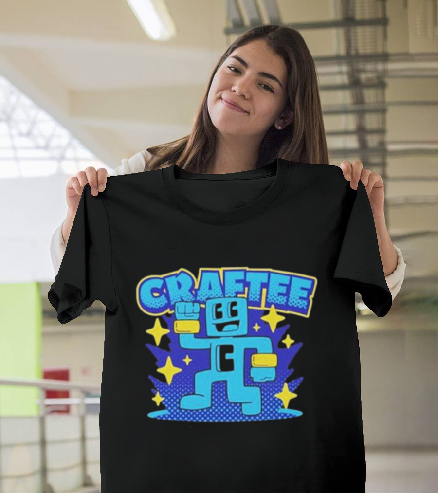 Craftee Pixel Character Level Up With Stars T-Shirt