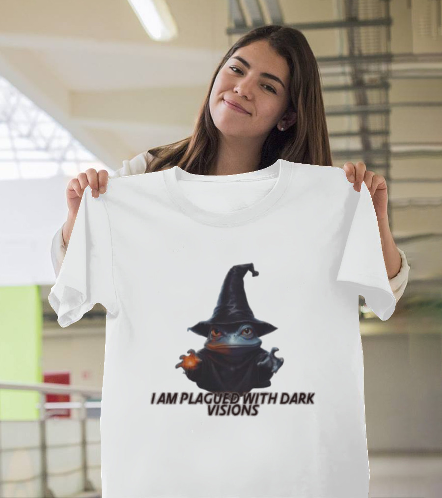 I Am Plagued With Dark Visions Frog Wizard Hat Magic T-Shirt