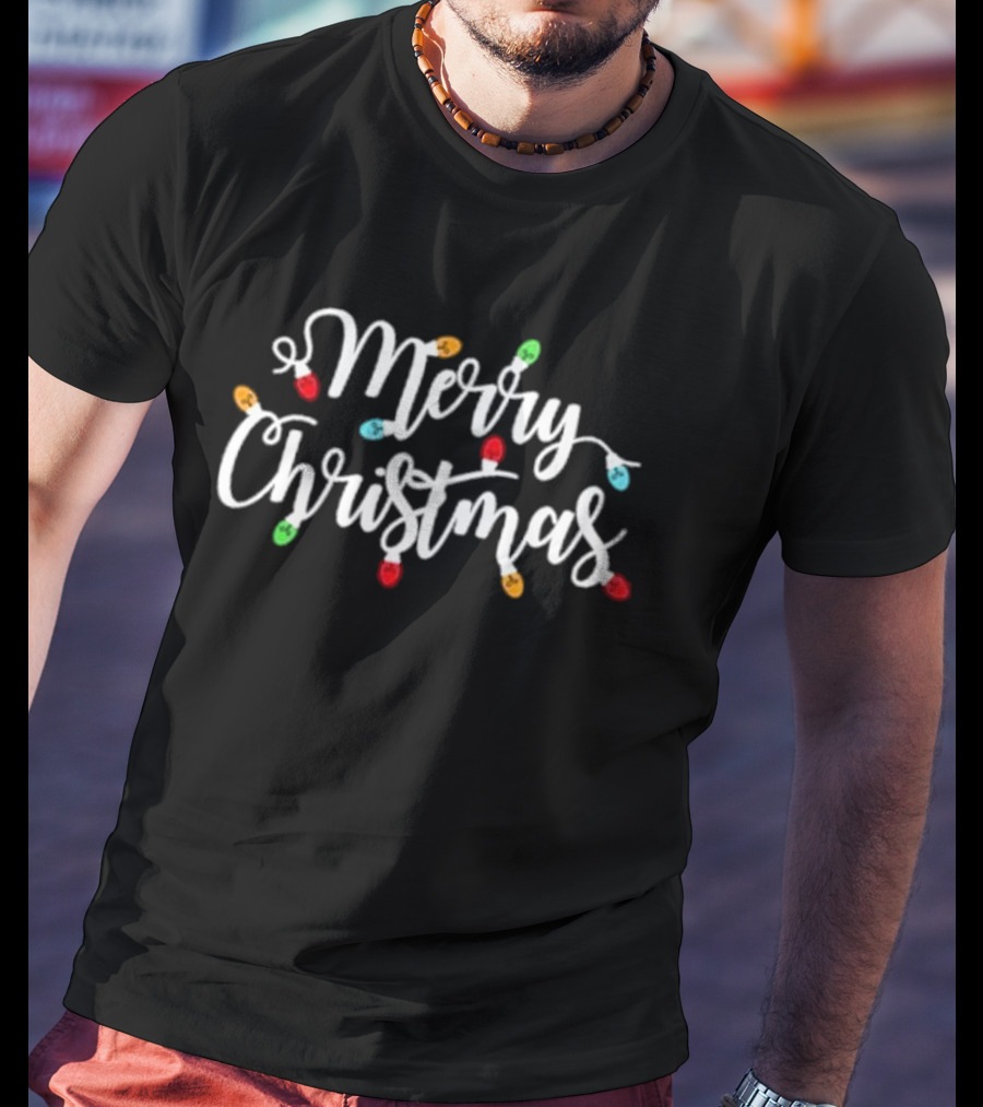 Merry Christmas Colorful String Lights Festive Holiday Cheer T-Shirt