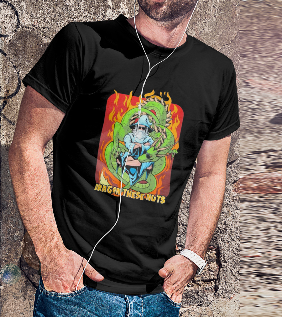 Dragon These Nuts Wizard With Green Dragon And Flames T-Shirt