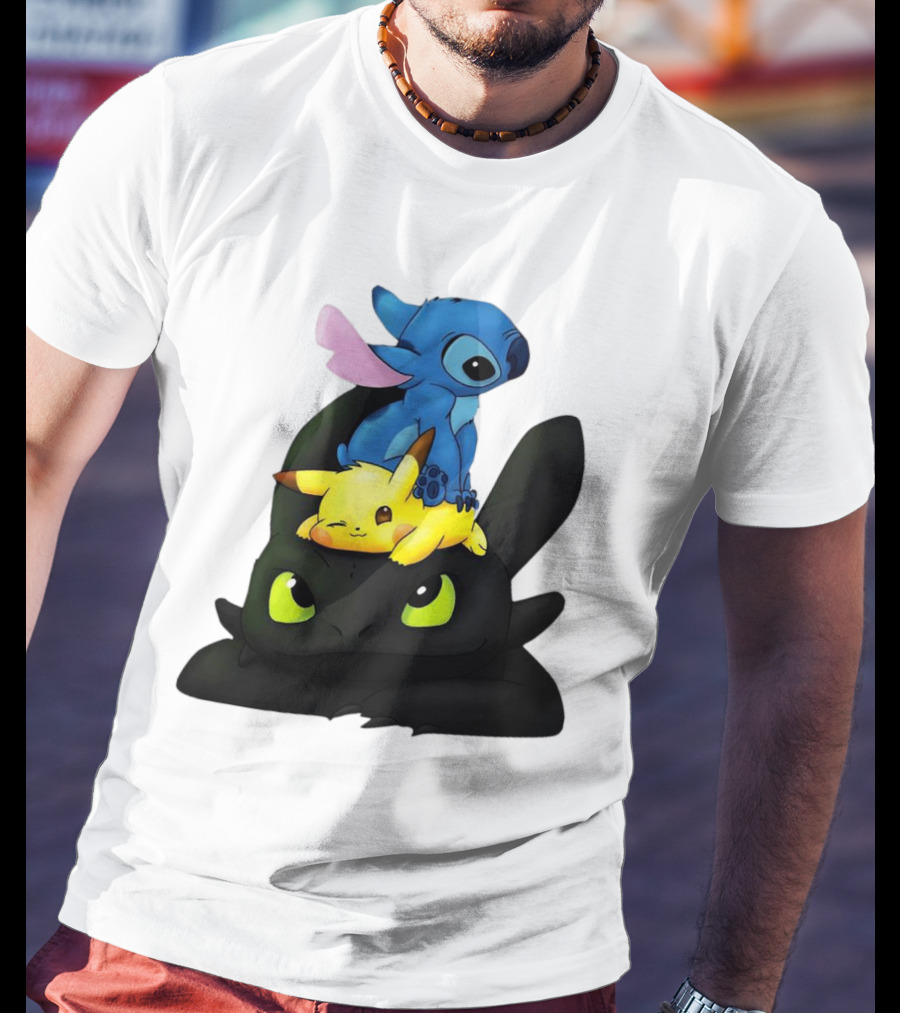 Stitch Pikachu Toothless Crossover T-Shirt
