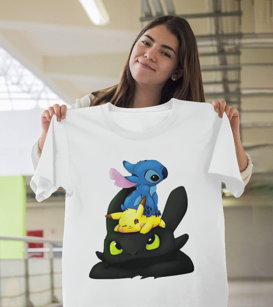 Stitch Pikachu Toothless Crossover T-Shirt