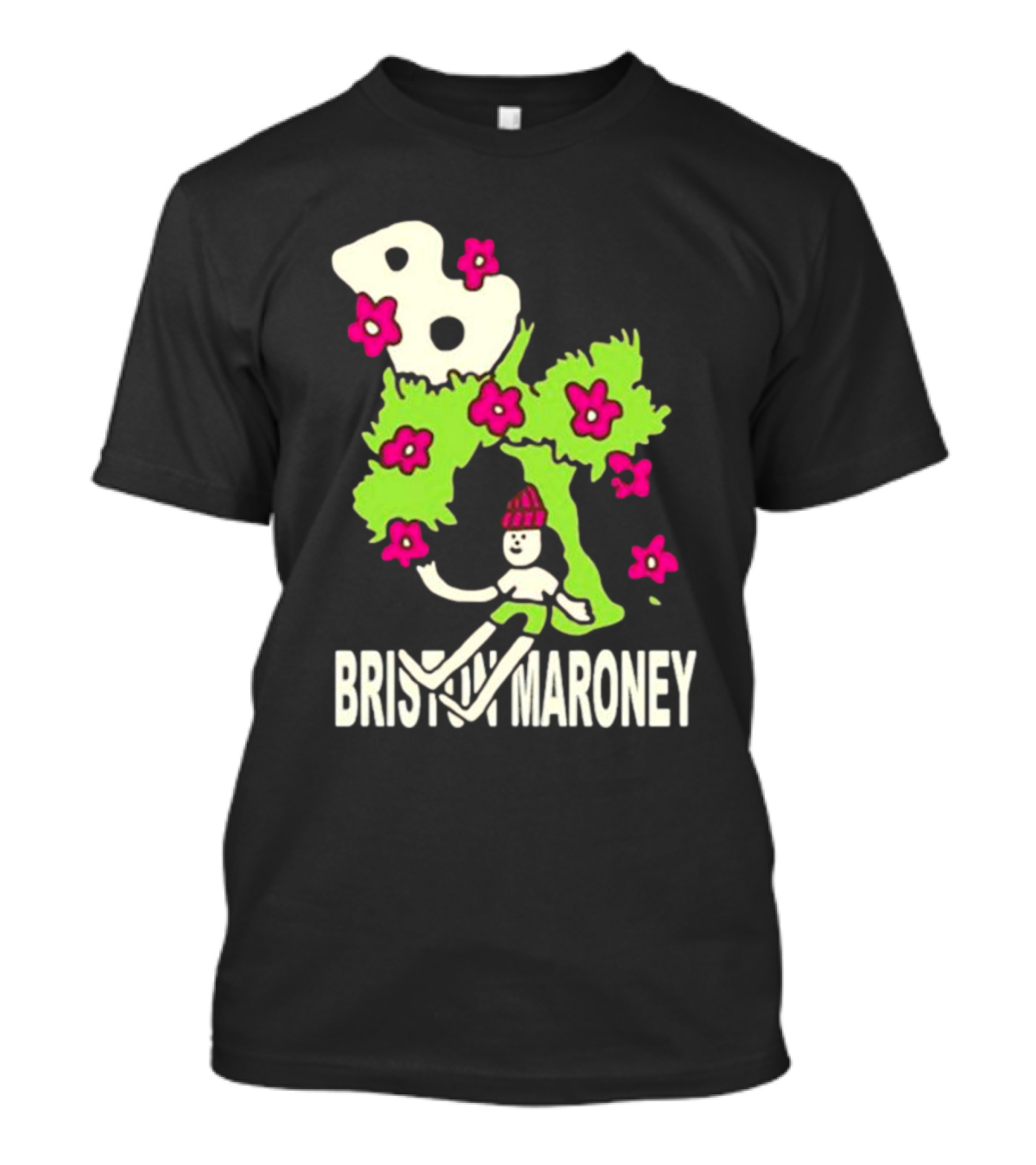 Briston Maroney Cartoon Character With Green Planet And Pink Flowers T-Shirt