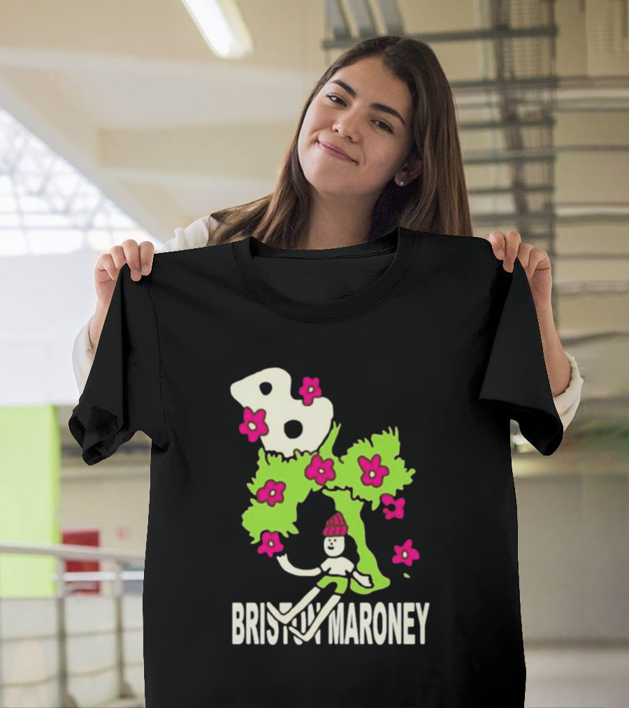 Briston Maroney Cartoon Character With Green Planet And Pink Flowers T-Shirt