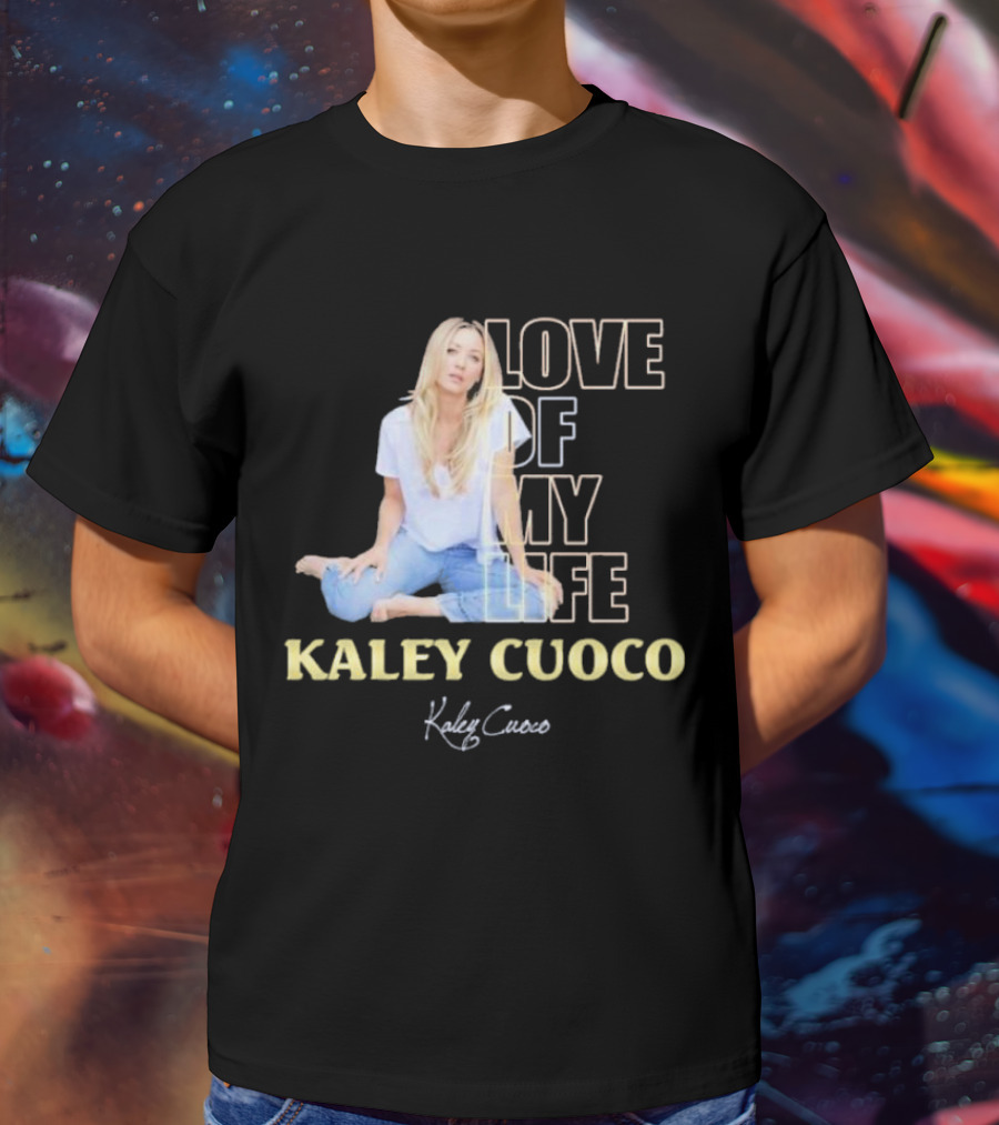 Kaley Cuoco Love Of My Life Sitting Casual Jeans Pose T-Shirt