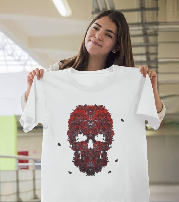 Kai Wachi Red Floral Skull T-Shirt