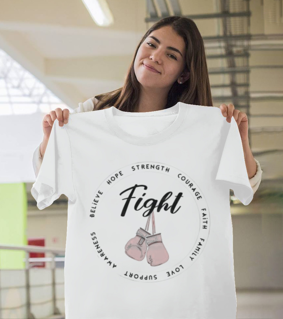 Fight Hope Strength Courage Faith Family Love Support Awareness Boxing Gloves T-Shirt