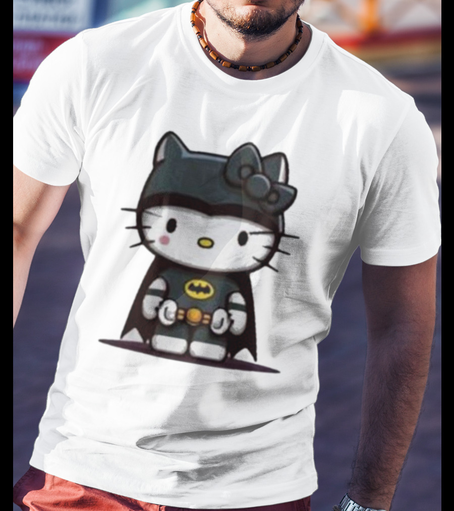 Hello Kitty Batman Crossover Character With Bat Symbol Costume T-Shirt