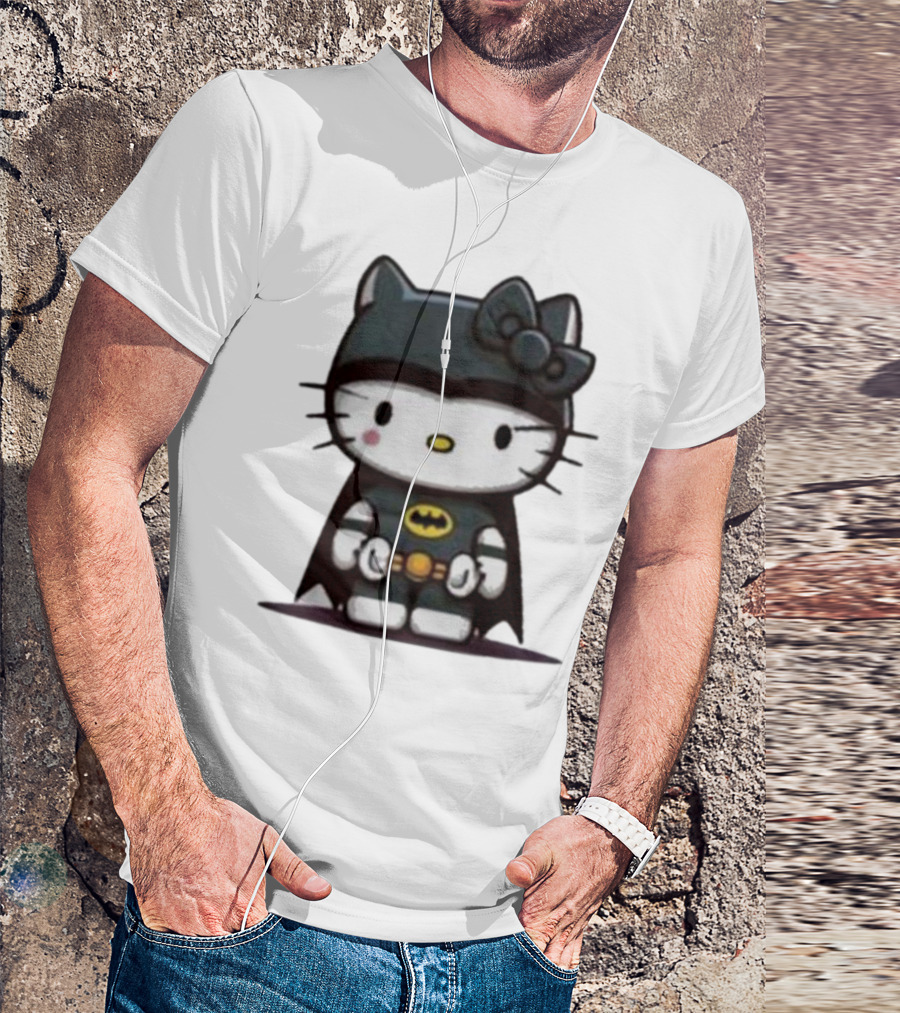 Hello Kitty Batman Crossover Character With Bat Symbol Costume T-Shirt