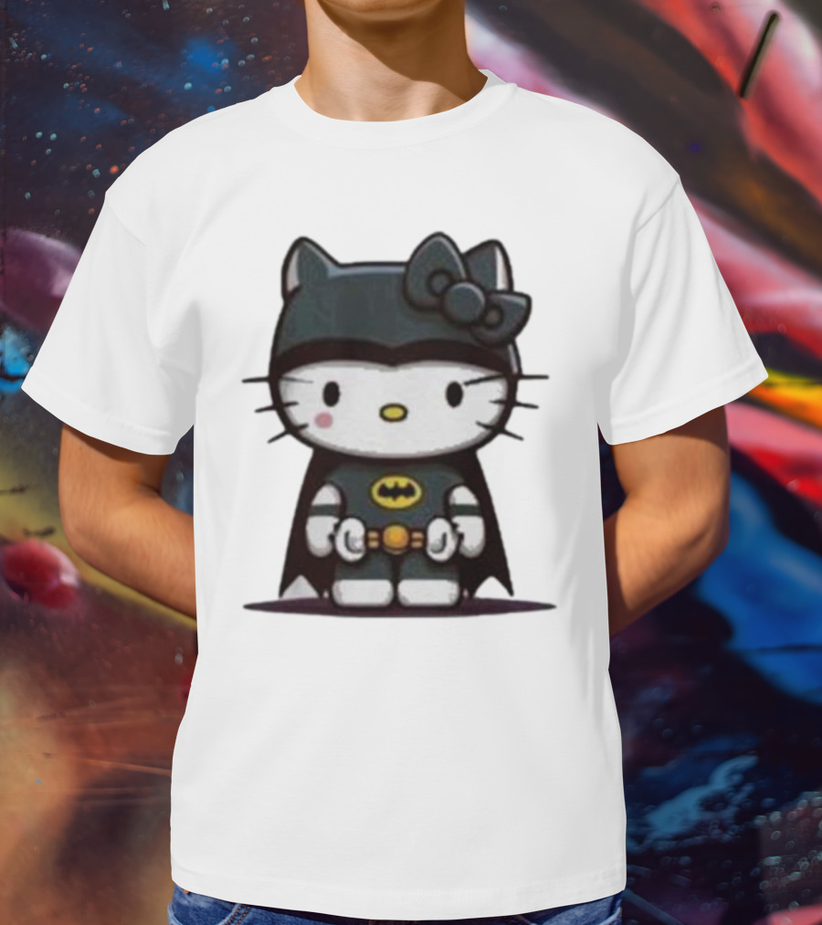 Hello Kitty Batman Crossover Character With Bat Symbol Costume T-Shirt