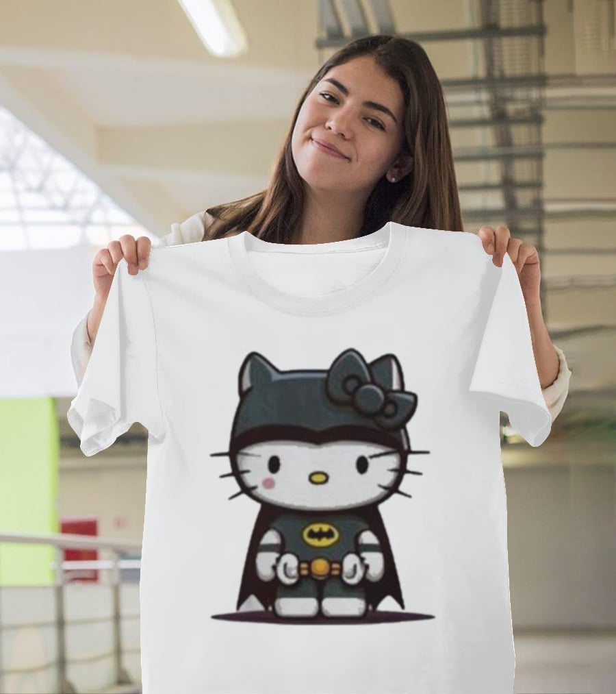 Hello Kitty Batman Crossover Character With Bat Symbol Costume T-Shirt