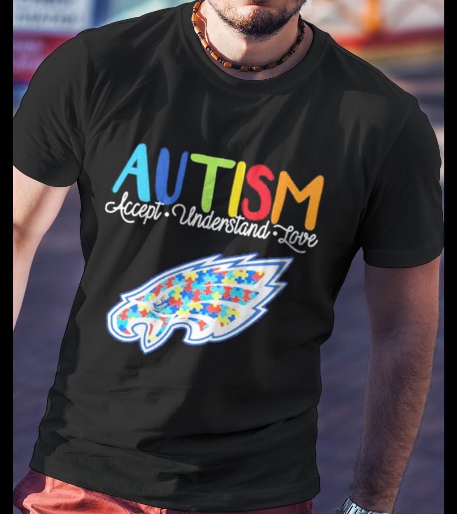 Philadelphia Eagles Autism Accept Understand Love Puzzle T-Shirt