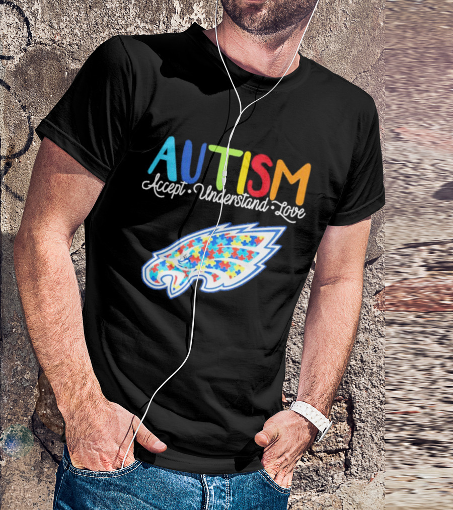 Philadelphia Eagles Autism Accept Understand Love Puzzle T-Shirt