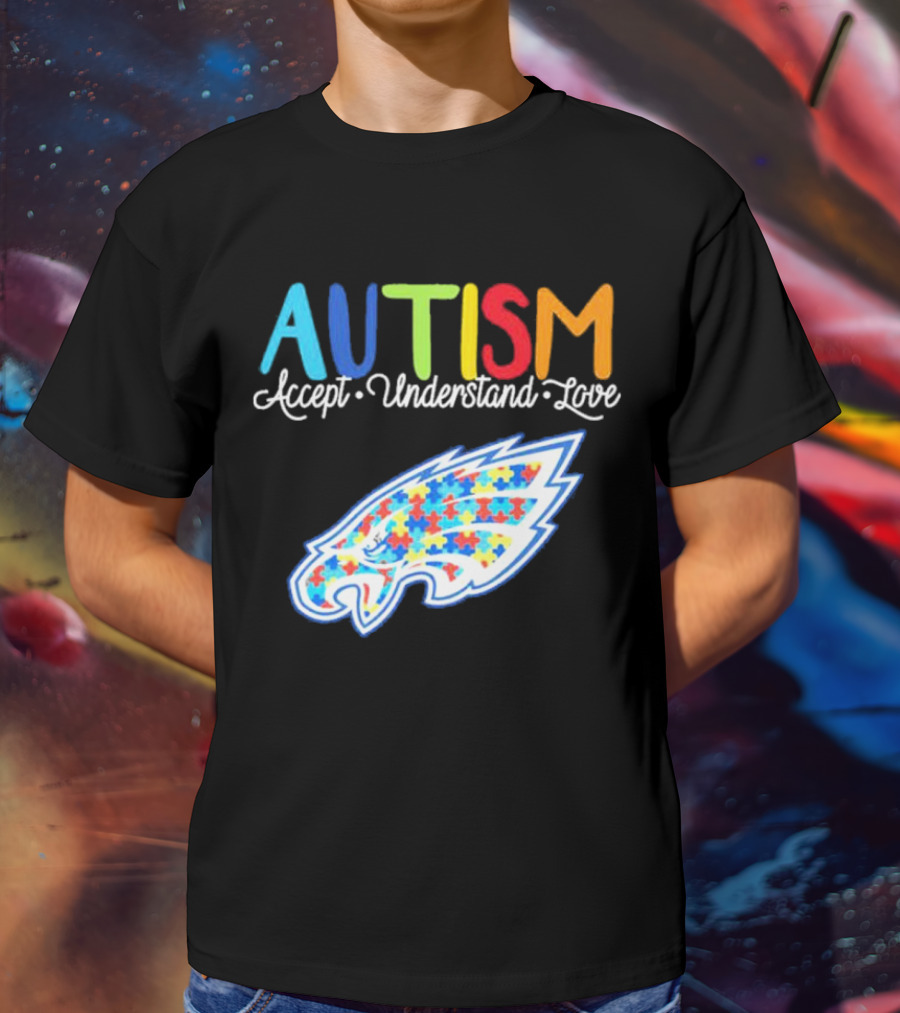Philadelphia Eagles Autism Accept Understand Love Puzzle T-Shirt
