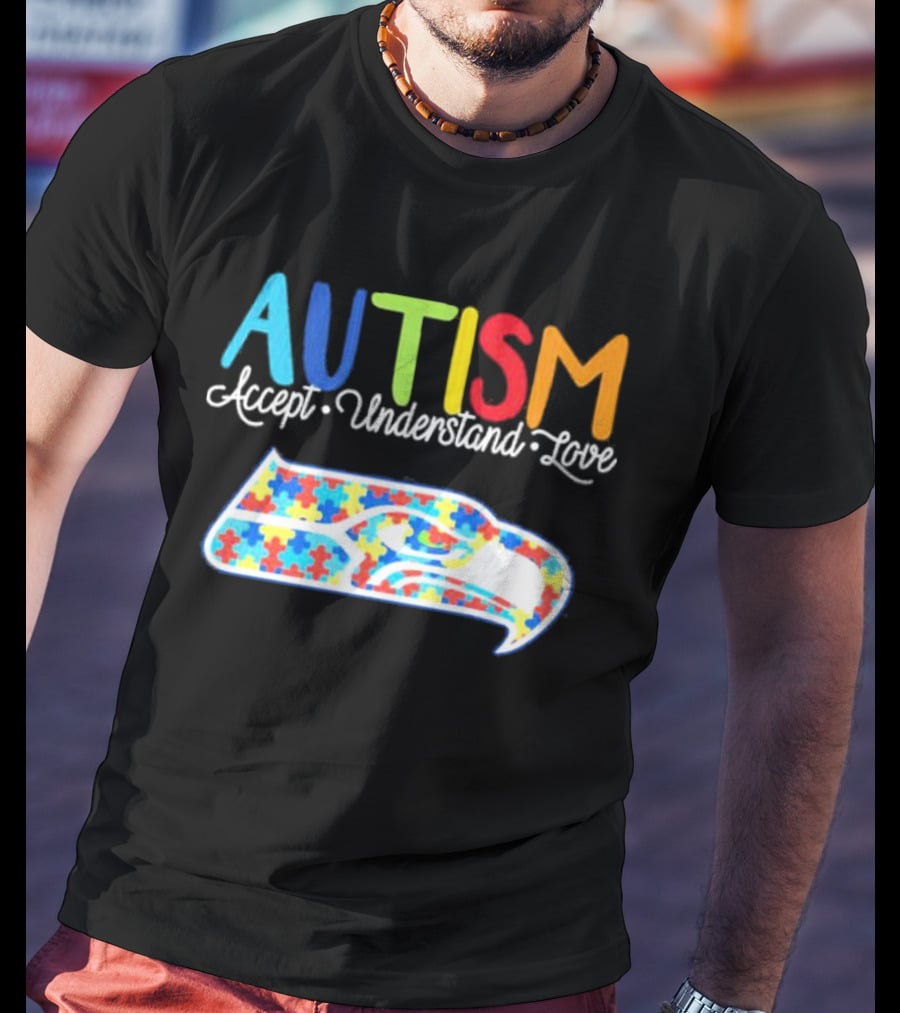 Seattle Seahawks NFL Autism Accept Understand Love Puzzle T-Shirt