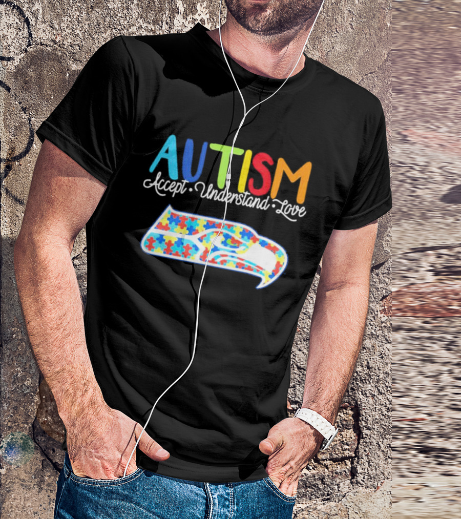 Seattle Seahawks NFL Autism Accept Understand Love Puzzle T-Shirt