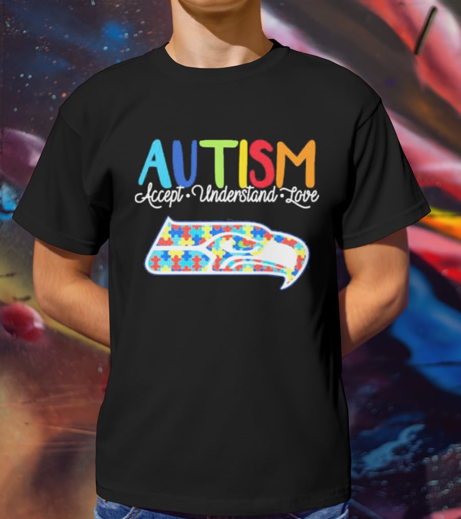 Seattle Seahawks NFL Autism Accept Understand Love Puzzle T-Shirt