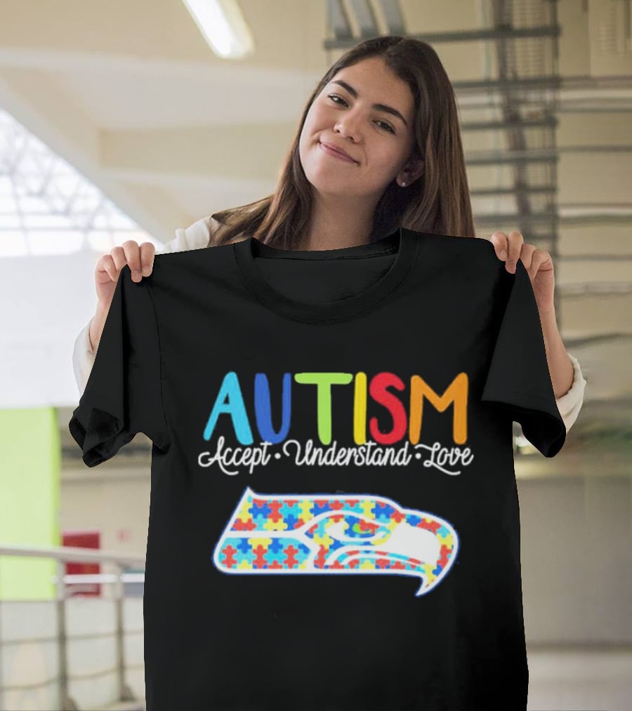 Seattle Seahawks NFL Autism Accept Understand Love Puzzle T-Shirt