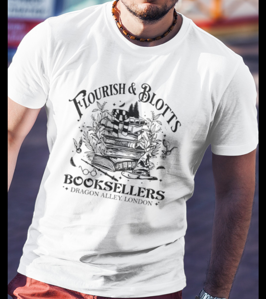 Flourish And Blotts Booksellers Dragon Alley London Wizard Books And Magical Creatures T-Shirt