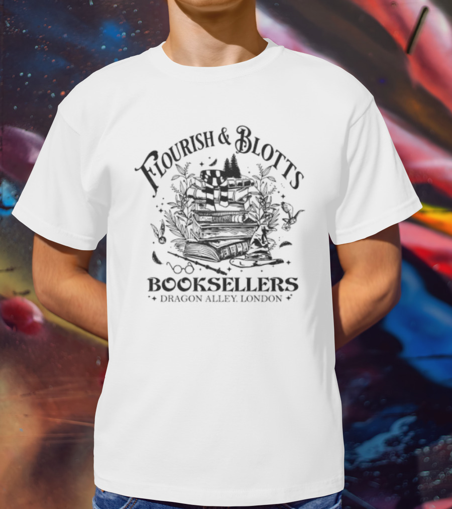 Flourish And Blotts Booksellers Dragon Alley London Wizard Books And Magical Creatures T-Shirt
