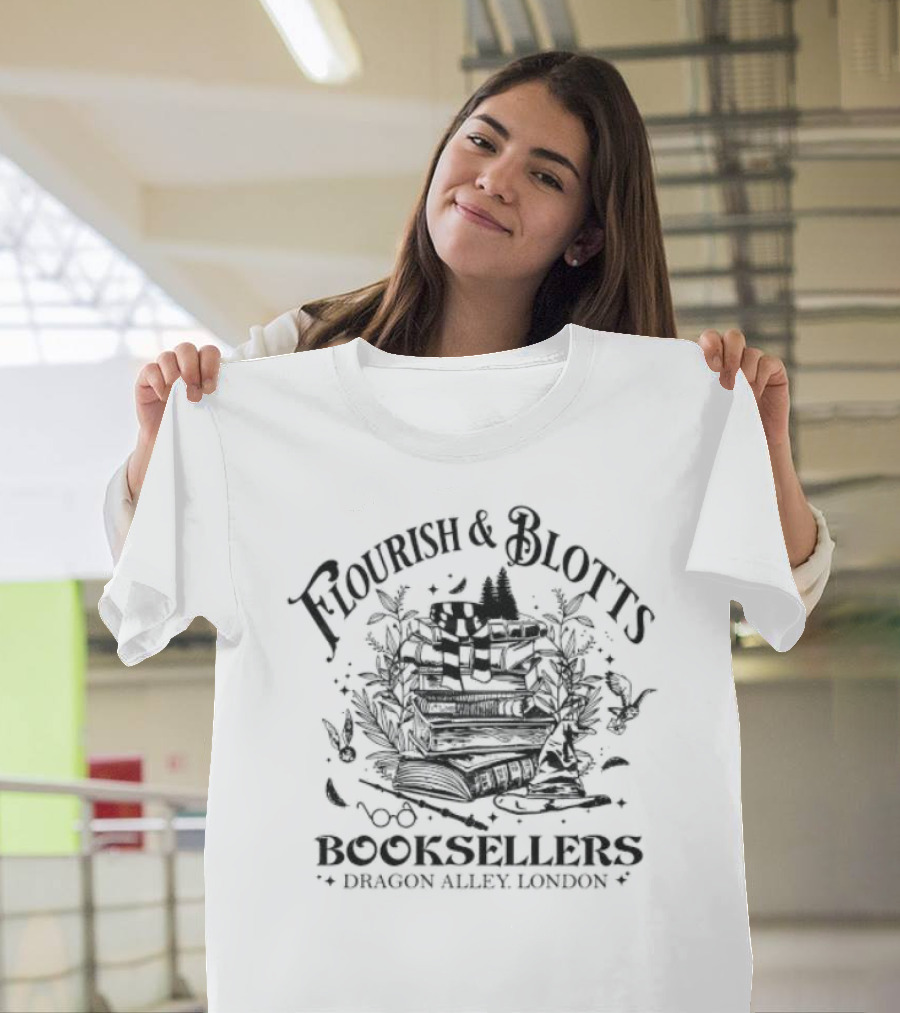 Flourish And Blotts Booksellers Dragon Alley London Wizard Books And Magical Creatures T-Shirt