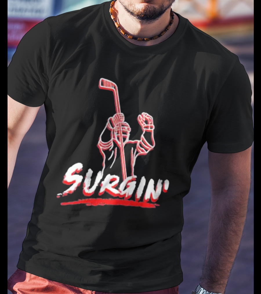 NHL Surgin Celebration Hockey Player With Stick Raised T-Shirt