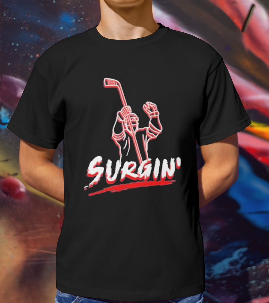 NHL Surgin Celebration Hockey Player With Stick Raised T-Shirt