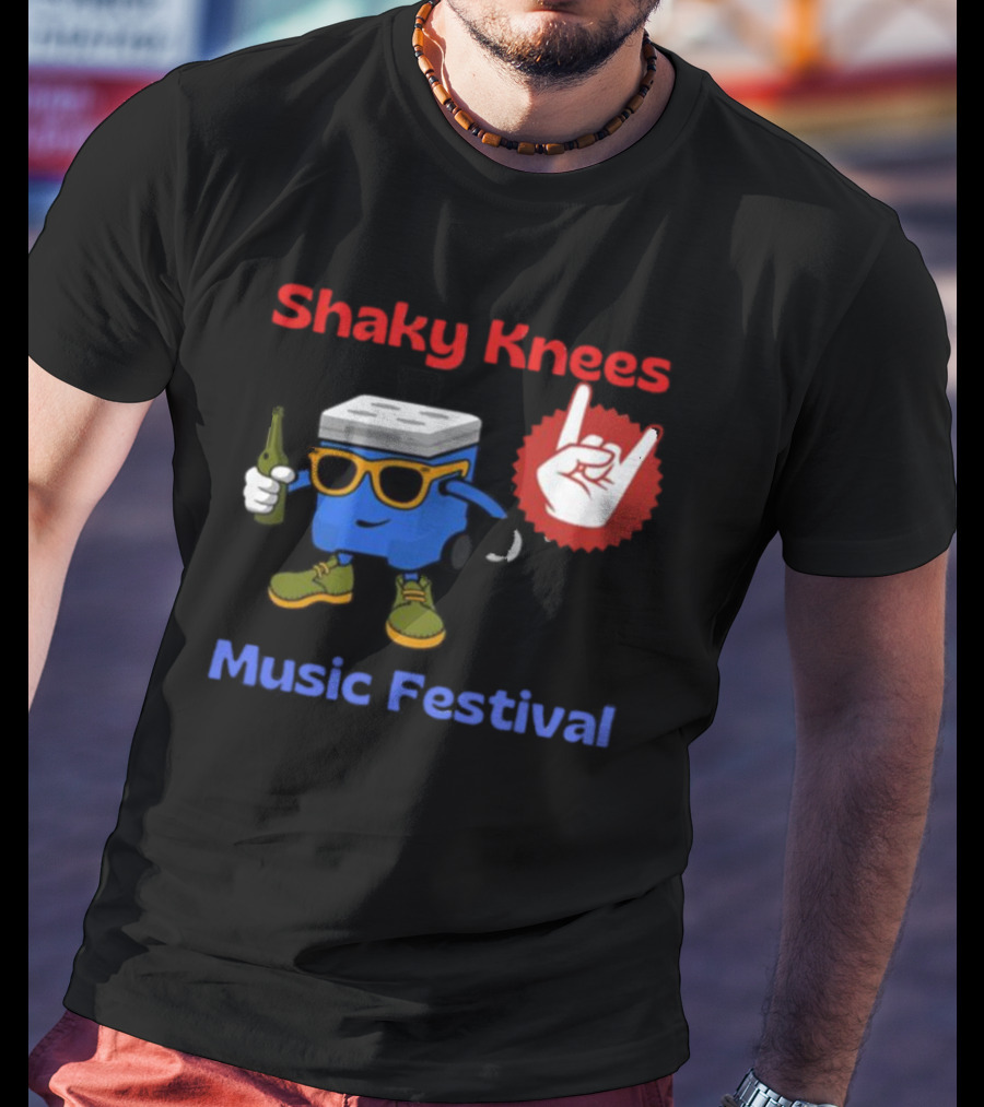 Shaky Knees Music Festival Cooler Character Holding Bottle With Hand Gesture T-Shirt