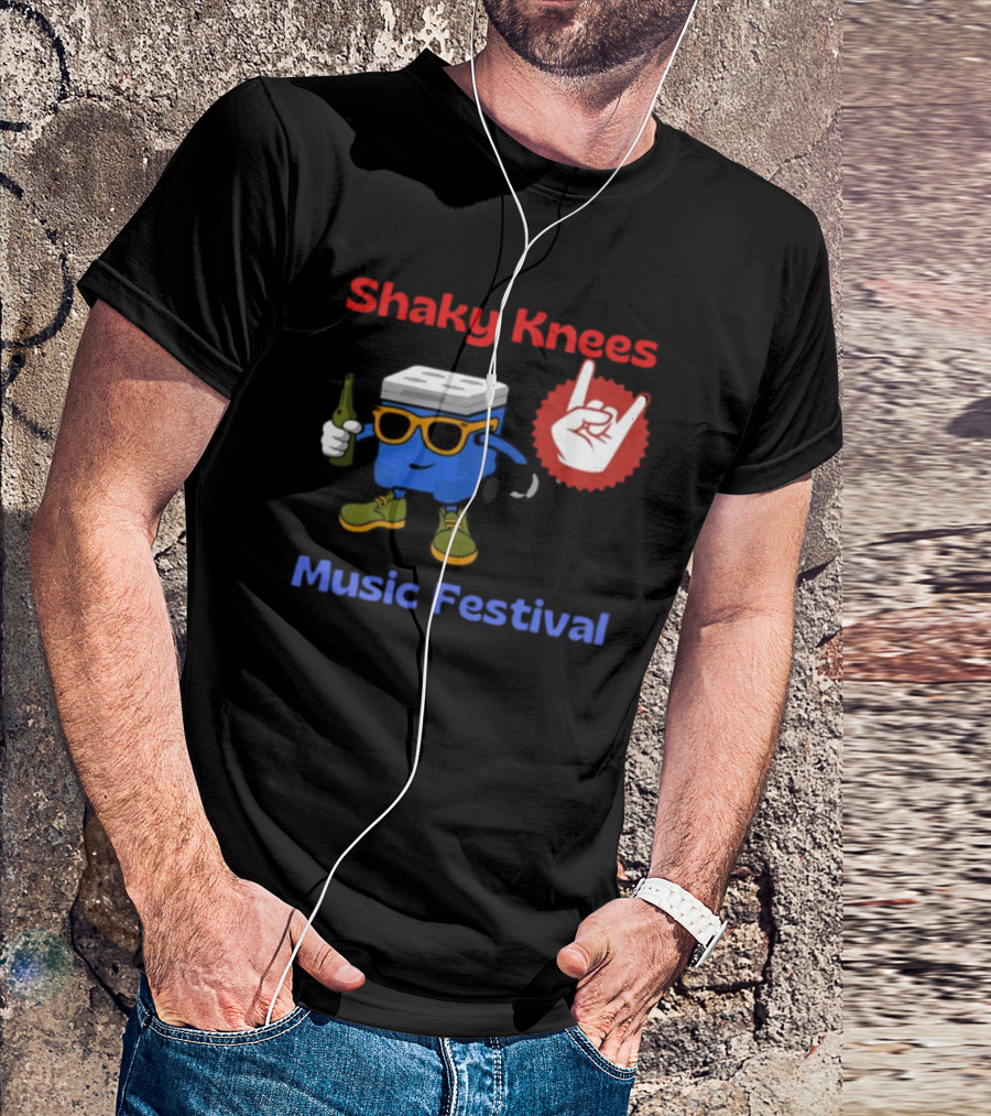 Shaky Knees Music Festival Cooler Character Holding Bottle With Hand Gesture T-Shirt
