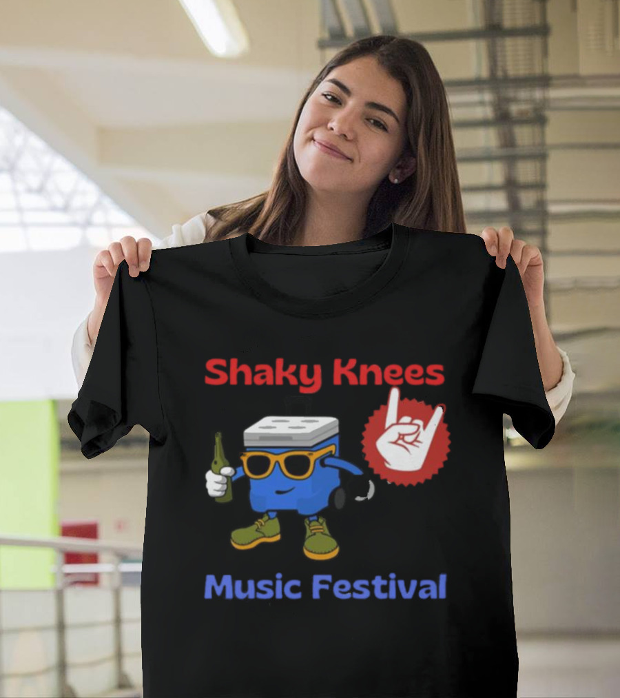 Shaky Knees Music Festival Cooler Character Holding Bottle With Hand Gesture T-Shirt