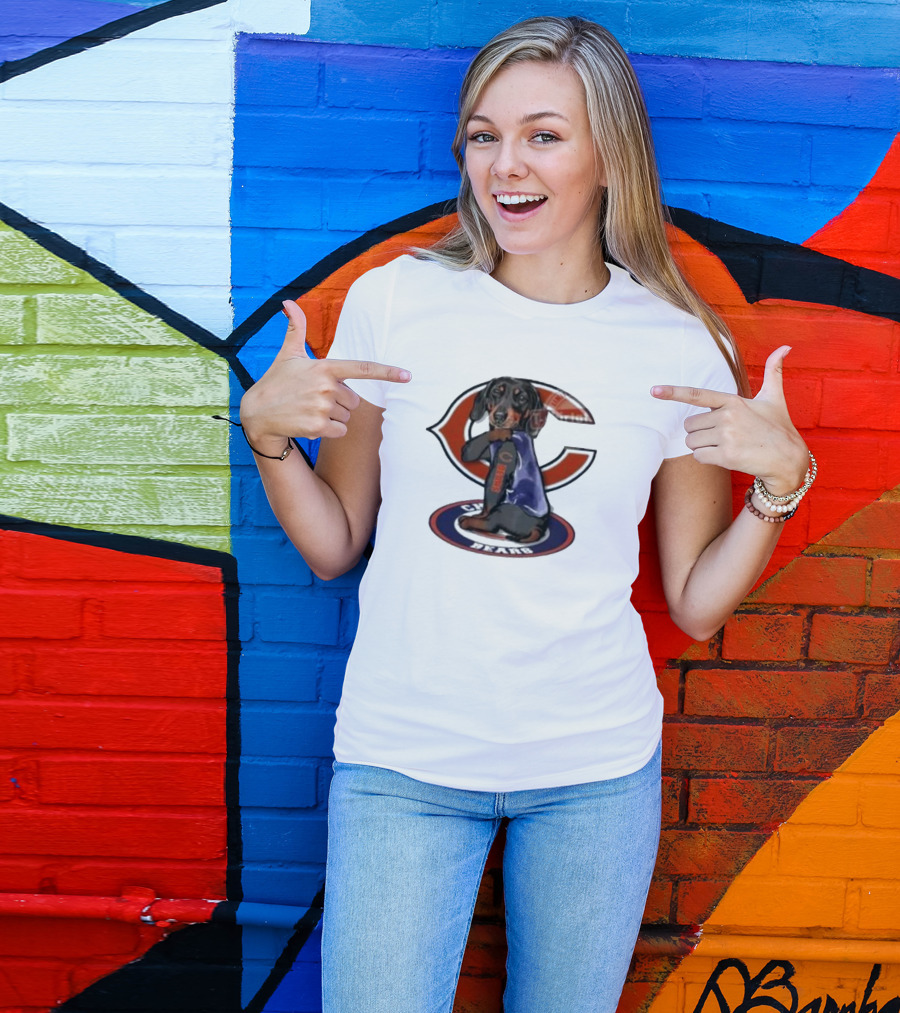 Dachshund Chicago Bears NFL Emblem Tattoo T-Shirt