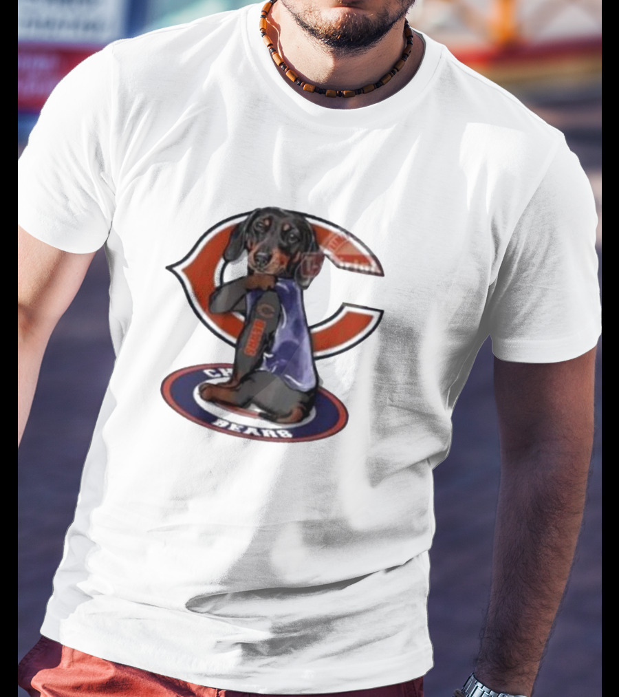 Dachshund Chicago Bears NFL Emblem Tattoo T-Shirt