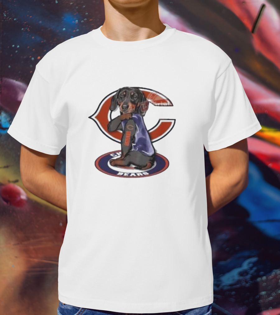 Dachshund Chicago Bears NFL Emblem Tattoo T-Shirt