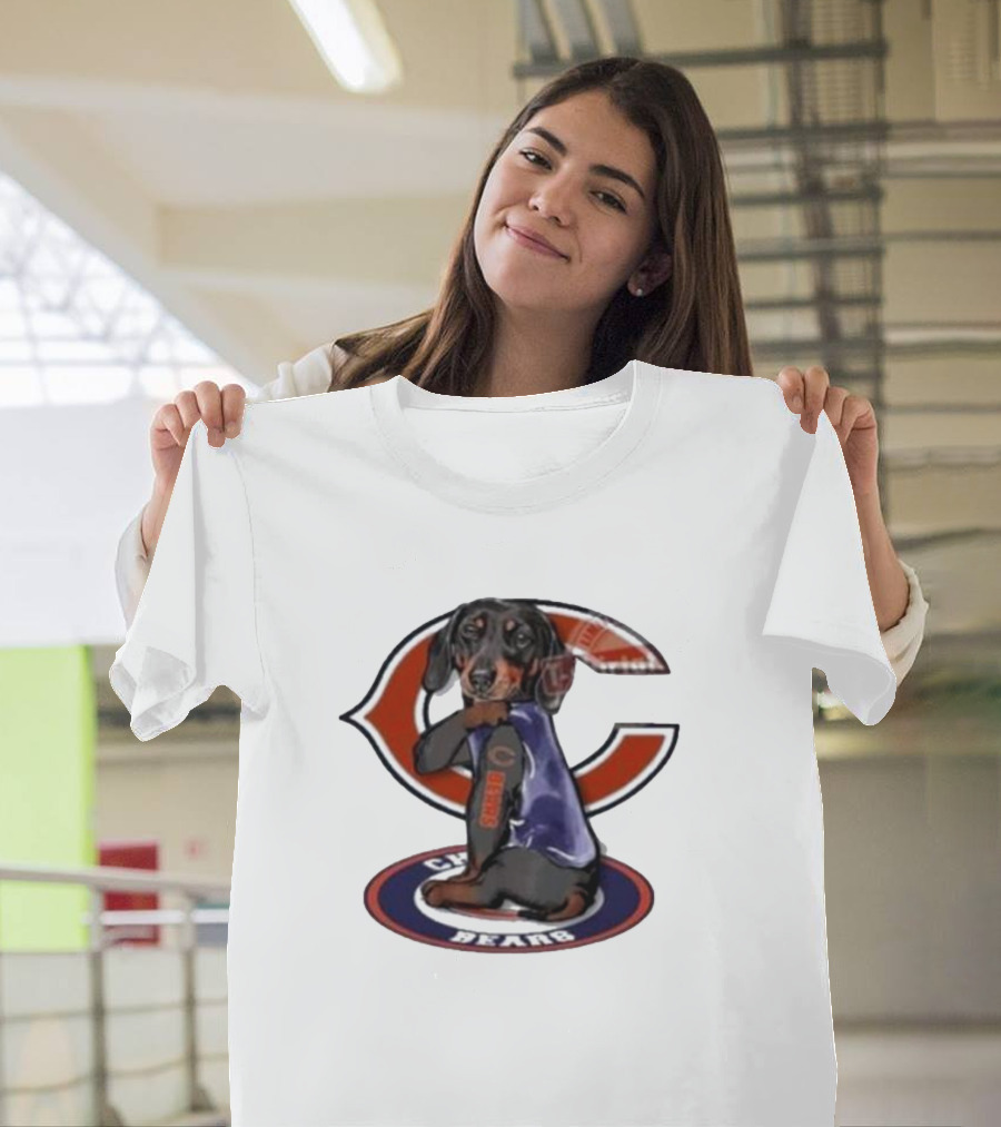 Dachshund Chicago Bears NFL Emblem Tattoo T-Shirt