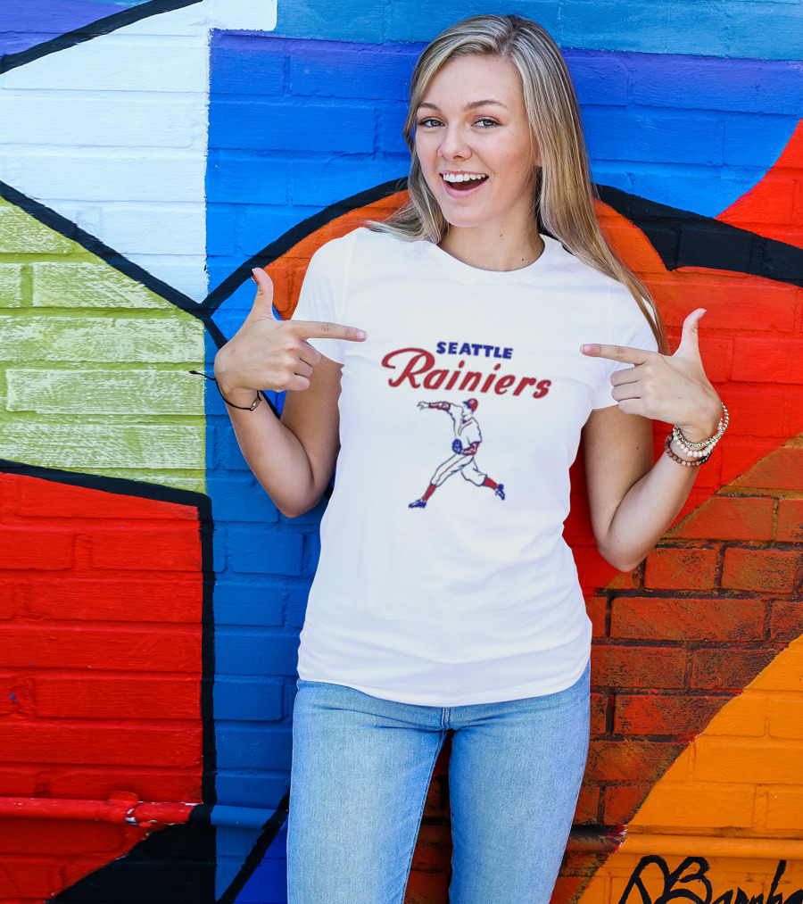 Seattle Rainiers Vintage Baseball Player Throwing T-Shirt