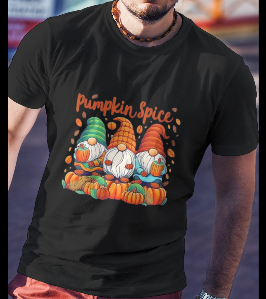 Pumpkin Spice Gnomes With Autumn Leaves And Pumpkins T-Shirt